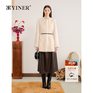 绒感水貂毛皮撞色腰带皮草外套 法式 YINER音儿专选2025冬季 新款