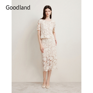 蕾丝优雅上衣 Goodland美地女装 春季 法式 镂空艺术衬衫