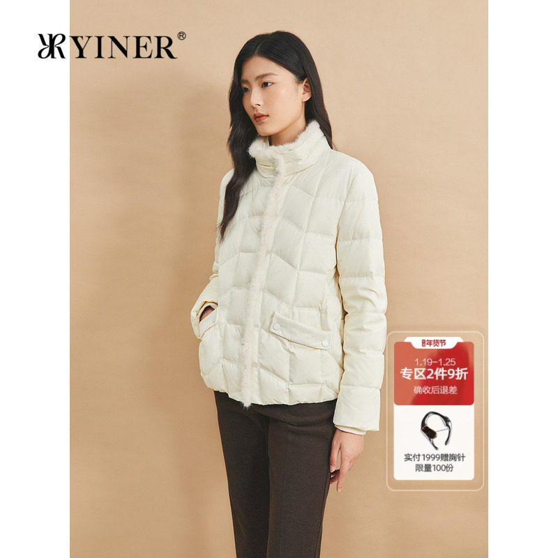YINER音儿专选女装秋季法式短款轻薄保暖水貂毛包边立领羽绒服,女装/女士精品,羽绒服,淘宝优惠券,粉丝福利购,淘宝优惠卷