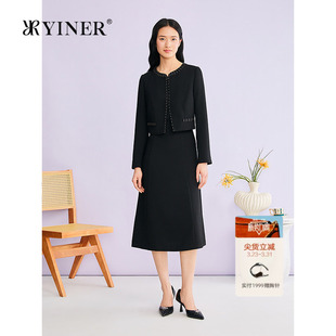 饰圆领假两件收腰连衣裙 优雅钉珠装 YINER音儿专选2026春季 新款