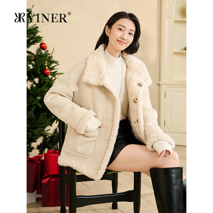 短款 时尚 麂皮绒羊毛正反两面穿翻领外套 新款 YINER音儿2026春季