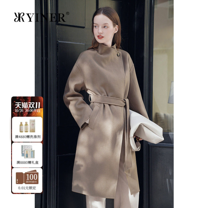 YINER音儿专选女装冬季法式可翻可立领羊毛羊绒混纺双面呢大衣