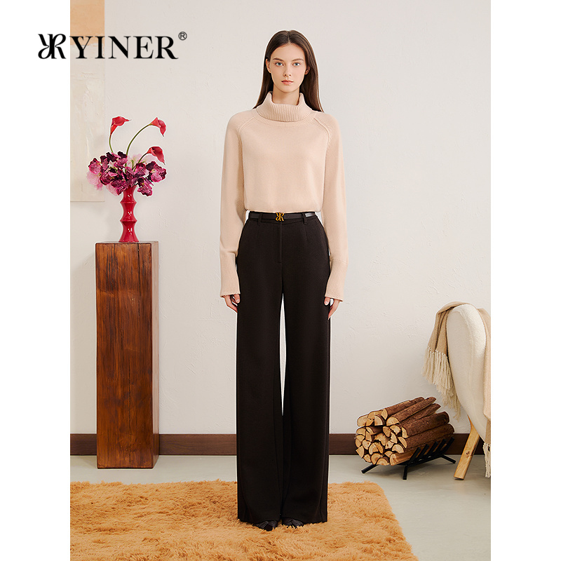 YINER音儿2025冬季新款法式舒柔美丽诺羊毛混纺奶油杏高领针织衫