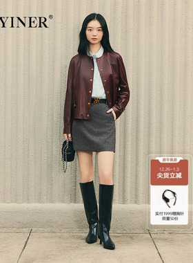 YINER音儿专选2025秋季新款法式复古油蜡皮工艺绵羊真皮皮衣夹克