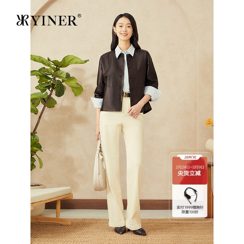 【美拉德】YINER音儿专选2025春新款柔韧真皮小羊皮衣微茧型