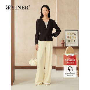 新款 YINER音儿2025春季 桑蚕丝 撞色假两件针织衫 美丽诺羊毛