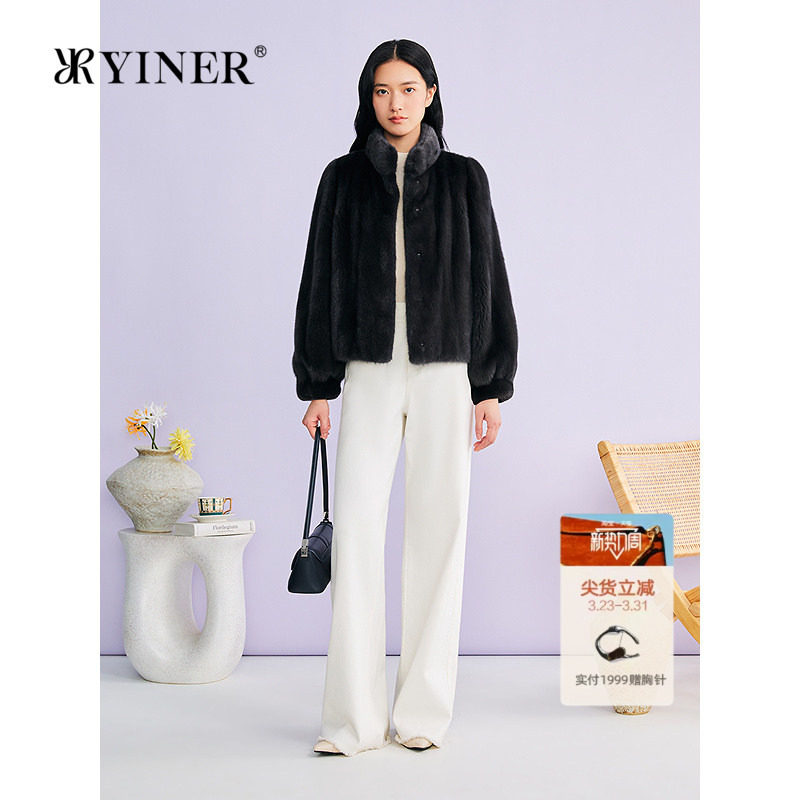 YINER音儿专选2026春季新款法式奢感保暖立领整貂水貂毛皮草
