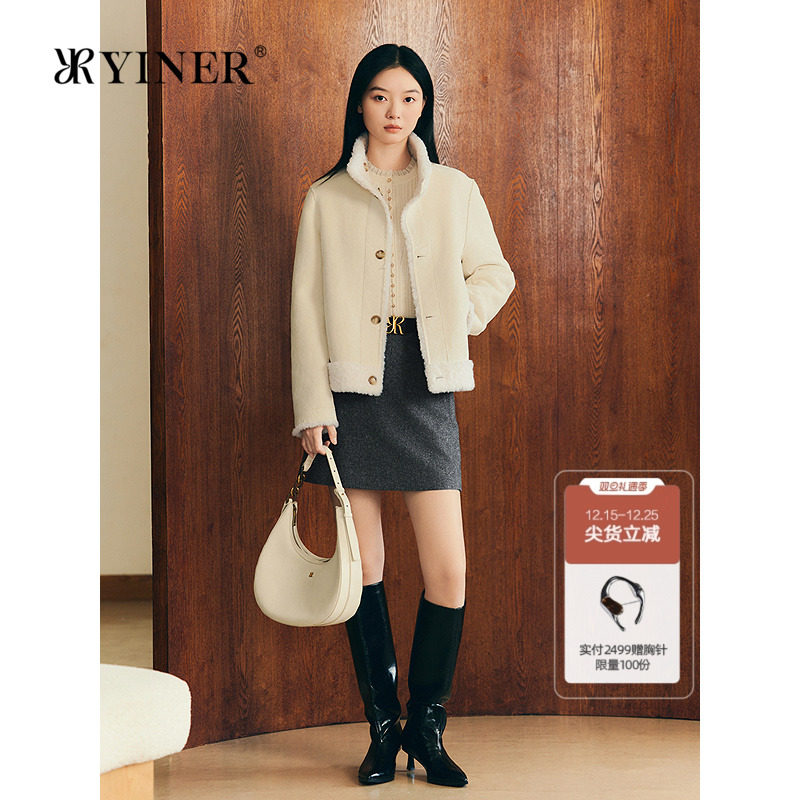 YINER音儿专选2025冬季新款澳洲全羊毛仿拉菲皮毛一体两面穿外套