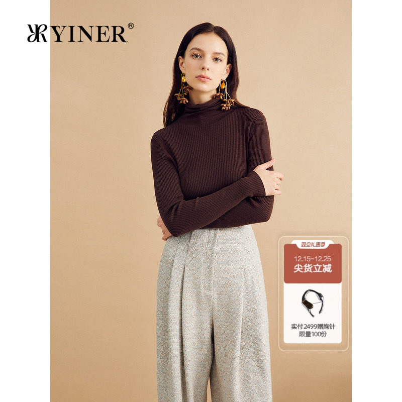 【美丽诺羊毛】YINER音儿冬季羊绒法式高领毛针织衫