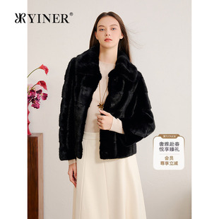 法式 奢感母貂毛翻领LOGO钩扣H型短皮草 冬季 YINER音儿专选女装