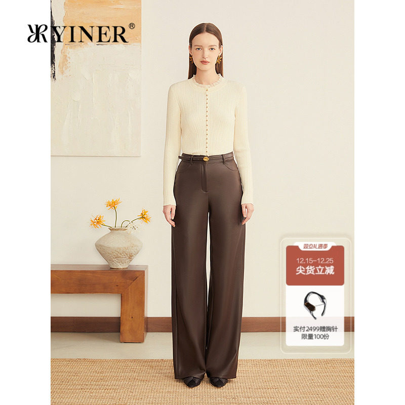 YINER音儿专选2025冬季新款法式摩登柔软皮革哑光质感直筒皮