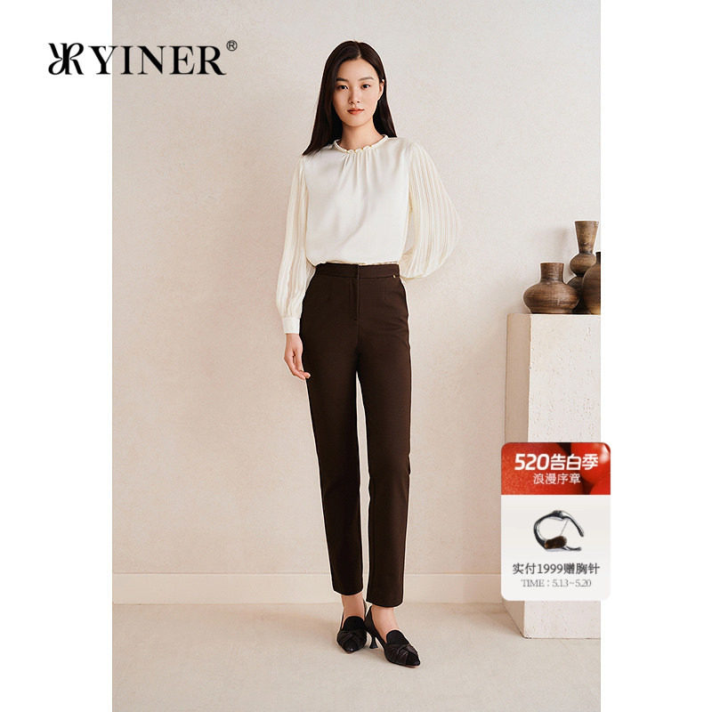 YINER音儿专选女装春季新中式珠光缎面微光泽衬衫上衣