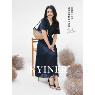輕薄親膚海島絲緞荷葉袖 劉濤同款 YINER音兒2025夏新款 連衣裙