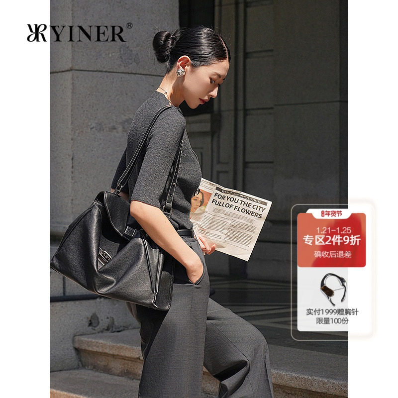 YINER音儿2025秋季新款法式智性灰美丽诺羊毛混纺亮丝针织衫套头,女装/女士精品,毛针织衫,淘宝优惠券,粉丝福利购,淘宝优惠卷