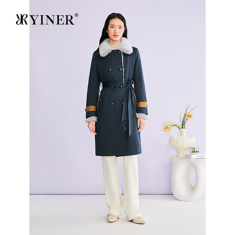 YINER音儿专选2025冬季新款中长款可拆卸水貂毛领派克服厚实
