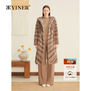 横纹母貂整貂连帽水貂毛皮草外套 长款 YINER音儿专选2025冬季 新款