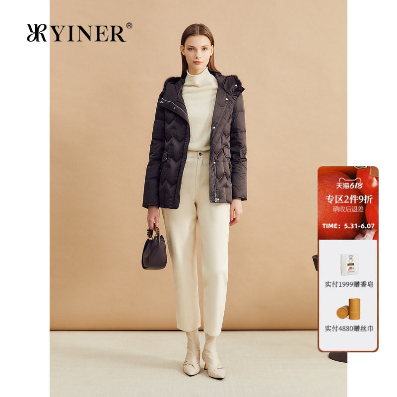 【聚暖白鹅绒】YINER音儿冬季美拉德水貂毛领蓬松羽绒服