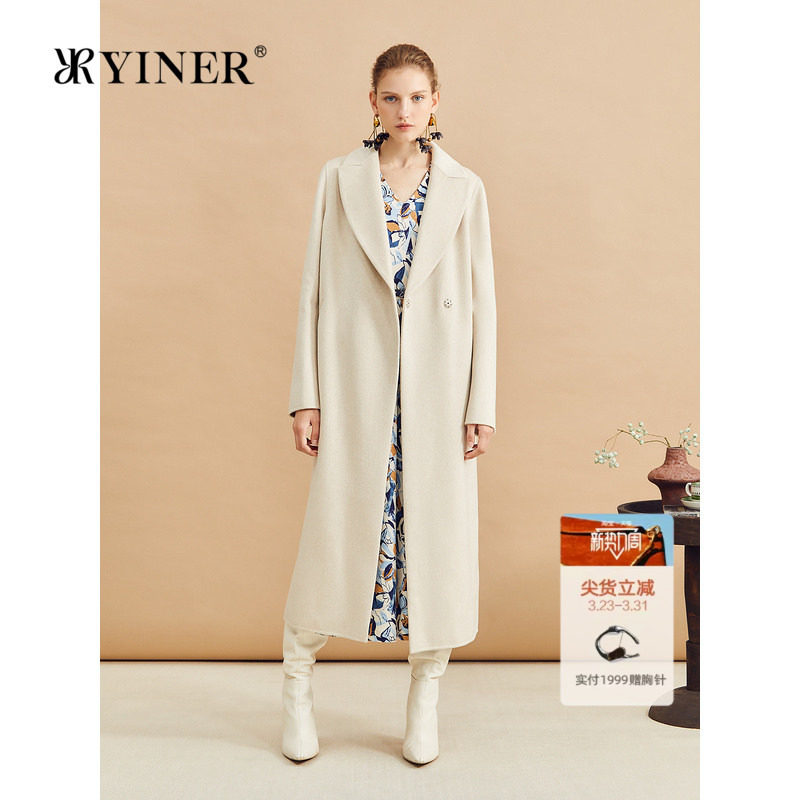 【绵羊毛+羊绒】YINER音儿冬季长款西装领双面呢大衣外套