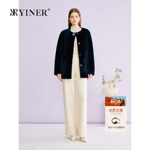 YINER音儿专选2026春季 一手长圆领羊皮毛一体皮草外套 新款