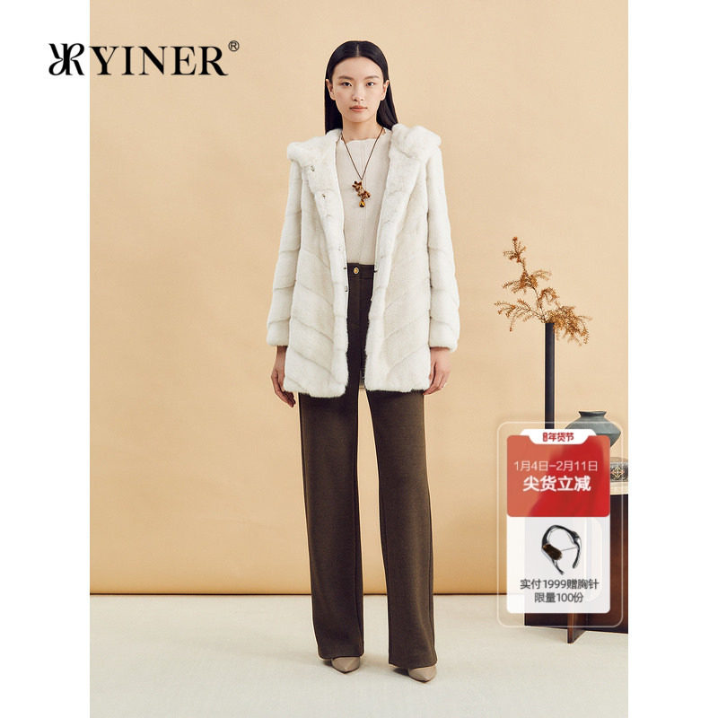 YINER音儿专选冬季优雅奢感一手长连帽水貂毛皮草