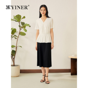 优雅小蛮腰 新款 YINER音儿专选2025夏季 珠光轻上衣 法式 V领衬衫