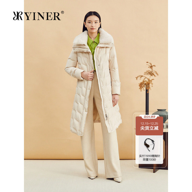 【云感白鹅绒】YINER音儿冬季蓬松厚实水貂毛领长羽绒服