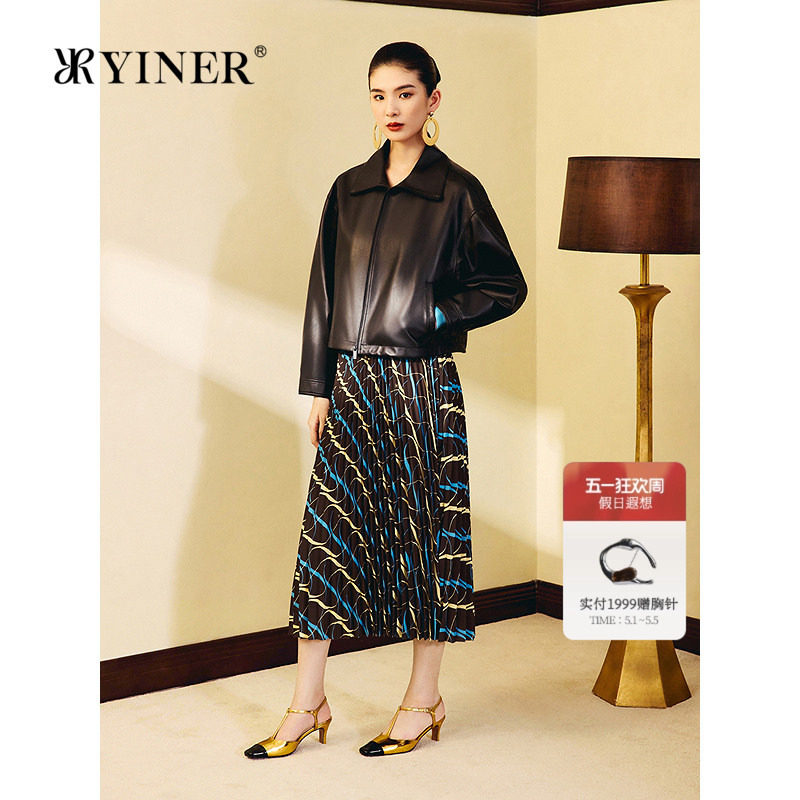 YINER音儿女装秋季1996系列哑光绵羊真皮蝙蝠袖皮衣夹克