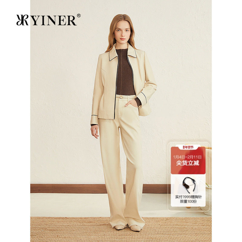 YINER音儿专选2025秋季新款法式撞色领边拉链绵羊真皮皮衣夹