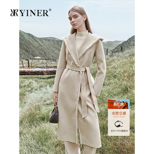 大衣 阿尔巴斯初剪羊绒连帽貂毛饰边S型长款 YINER音儿2025冬季 新款