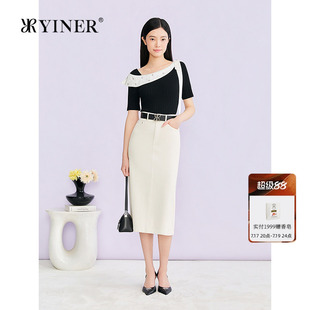 YINER音儿专选2026夏季新款优雅钉珠蝴蝶结装饰坑条肌理针织衫