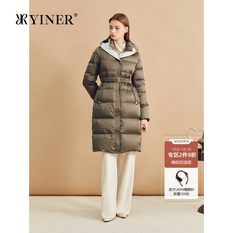 【蓬松白鹅绒】YINER音儿冬季厚实高克重长款保暖羽绒服