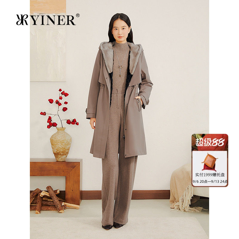 YINER音儿专选女装冬季可拆卸内胆水貂毛连帽尼克服皮草