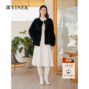 YINER音儿专选2025冬季 优雅貉子毛拼羊毛拼水貂毛皮草外套 新款