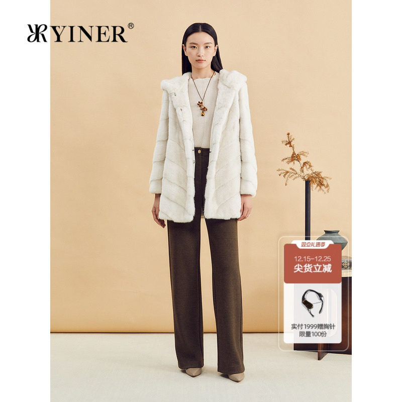 YINER音儿专选冬季优雅奢感一手长连帽水貂毛皮草