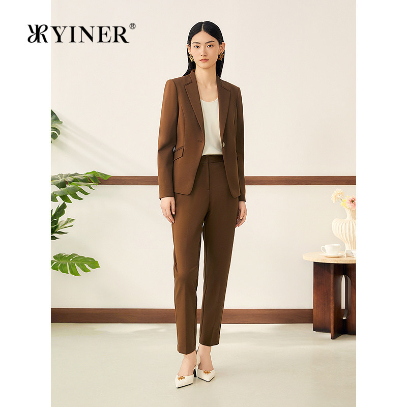 YINER音儿2025秋季新款法式针织羊毛混纺通勤小脚裤高腰休闲