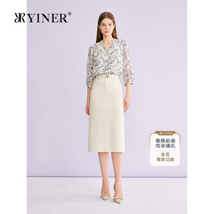 YINER音儿专选2026夏季 时尚 优雅通勤显瘦褶艺V领印花衬衫 上衣 新款