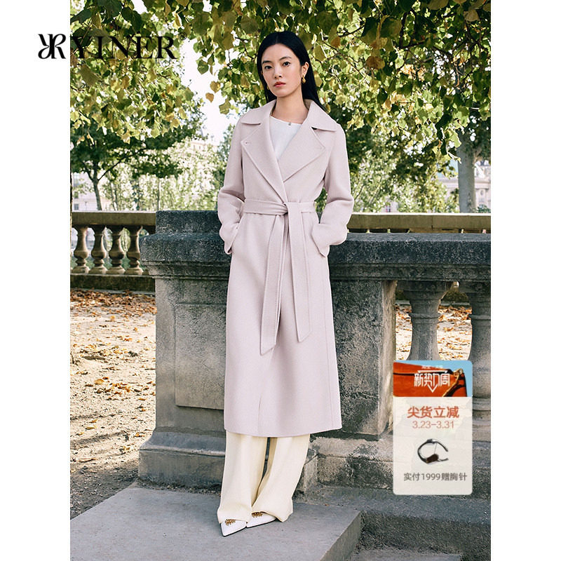 YINER音儿2025冬季新款法式经典款羊毛羊绒混纺翻驳领毛呢大