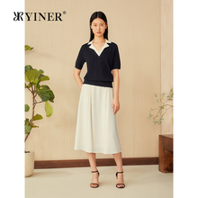 【蚕丝系列】YINER音儿专选2025夏季新款法式撞色古巴领针织衫