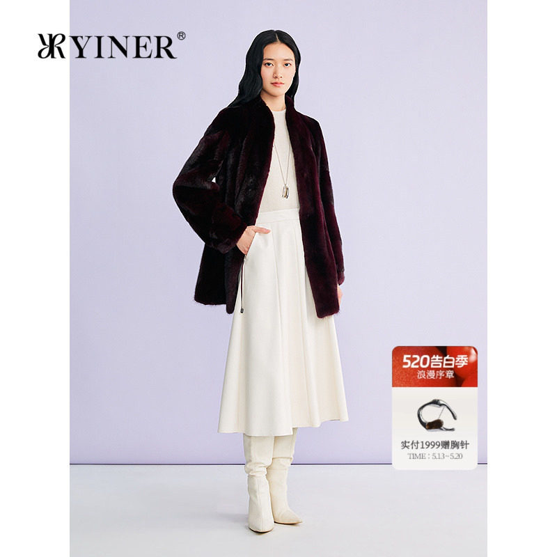 YINER音儿专选2026春季新款法式奢感一手长立领水貂毛皮草外