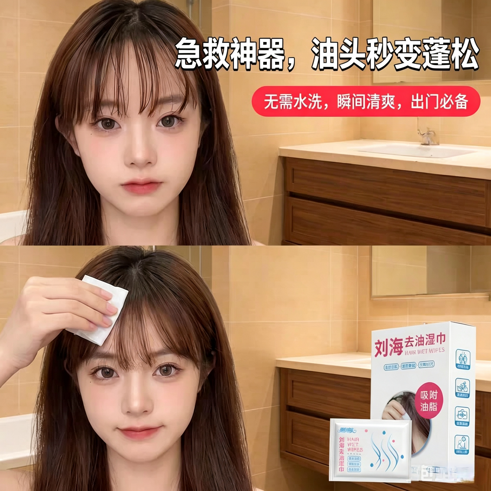 出门头油太尴尬？免洗刘海头发去油湿巾控油蓬松神器懒人吸油便携