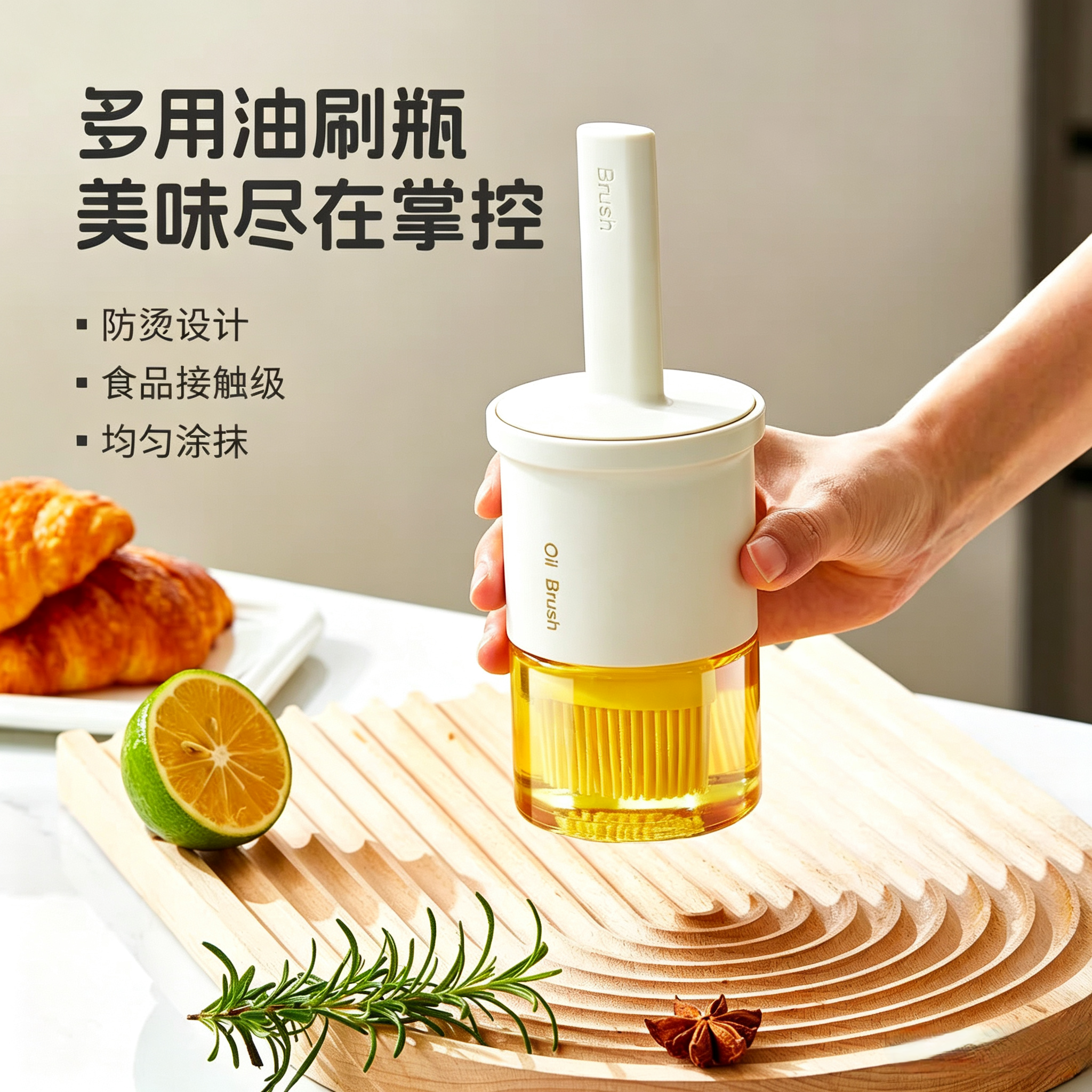 日本油瓶刷油刷家用带瓶厨房烙饼食品级硅胶油刷烧烤烘培一体油刷