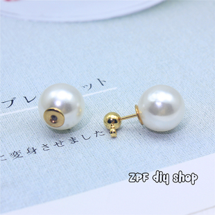 耳饰diy配件18K镀金珠光白珍珠耳堵耳钉搭配用堵头阻力大不易掉
