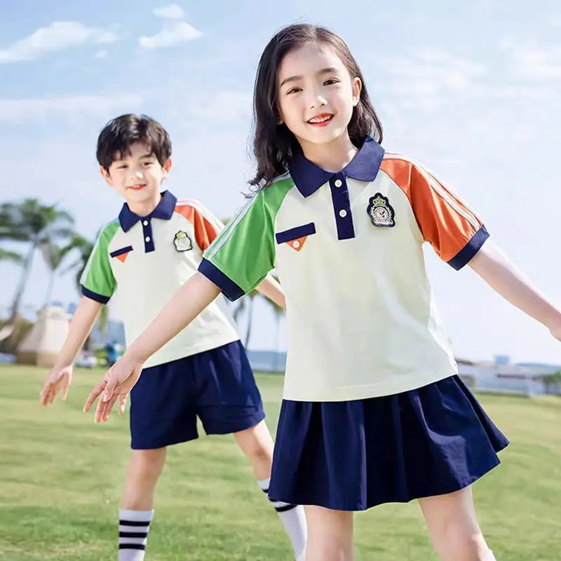 翻领短袖t恤短裤短裙中小学夏季校服两件套棉幼儿园班服园服
