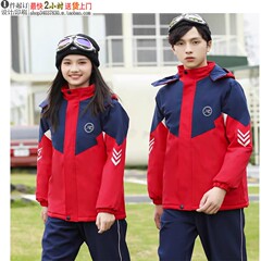 22003高品质冲锋衣校服红蓝拼接小学生初中冲锋裤特体大码19002
