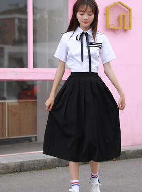 学院风三道杠水手服套装150-C030403 百褶半身裙唯美制服校服定做