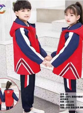 TLA5冲锋衣校服园服加绒加厚幼儿园初中高中班服定制冬季红色中性