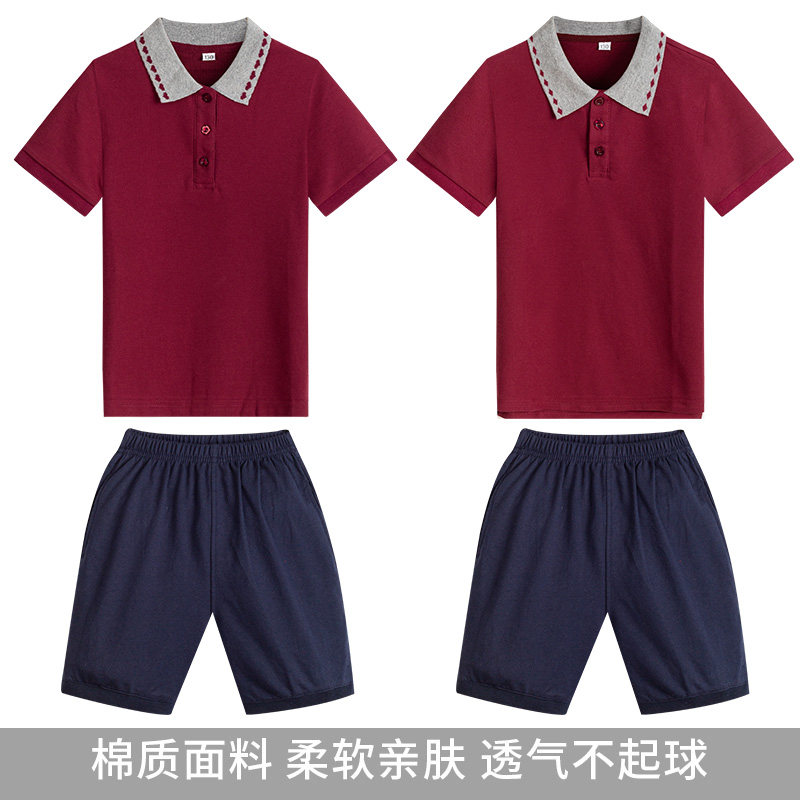 H78 SUMMER ELEMENTARY AND SECONDARY SCHOOL SHORT SLEEVE POLO SHIRT MIDDLE AND HIGH SCHOOL STUDENTS TURN LINKEDIN T-SHIRT BOYS AND GIRLS JUJUBE RED SCHOOL UNIFORM