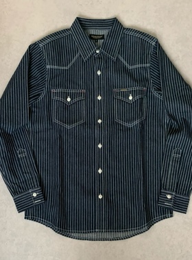 咔叽春季11盎条纹ironheart风格铁路工人棉布工装复古长袖衬衫