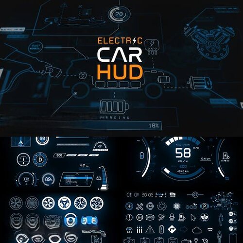 AE模板 200+科技感汽车界面UI图标HUD ICON动画