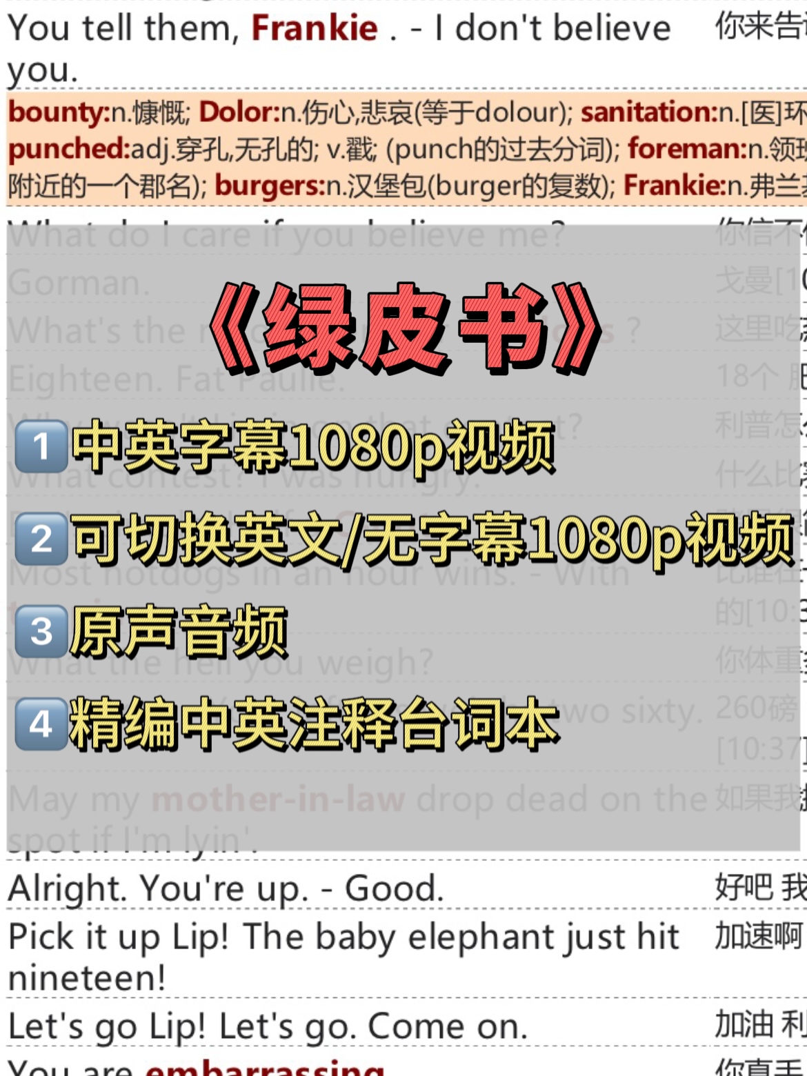 绿皮书台词本中英对照A4排版可打印PDF翻译台词剧本电子